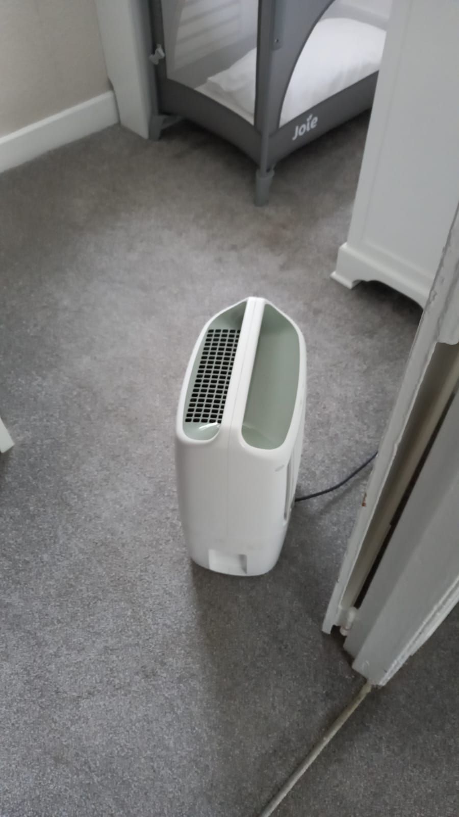 A dehumidifier fitted in the bedroom to keep the air fresh, alongside the sanitising treatment and regular airing