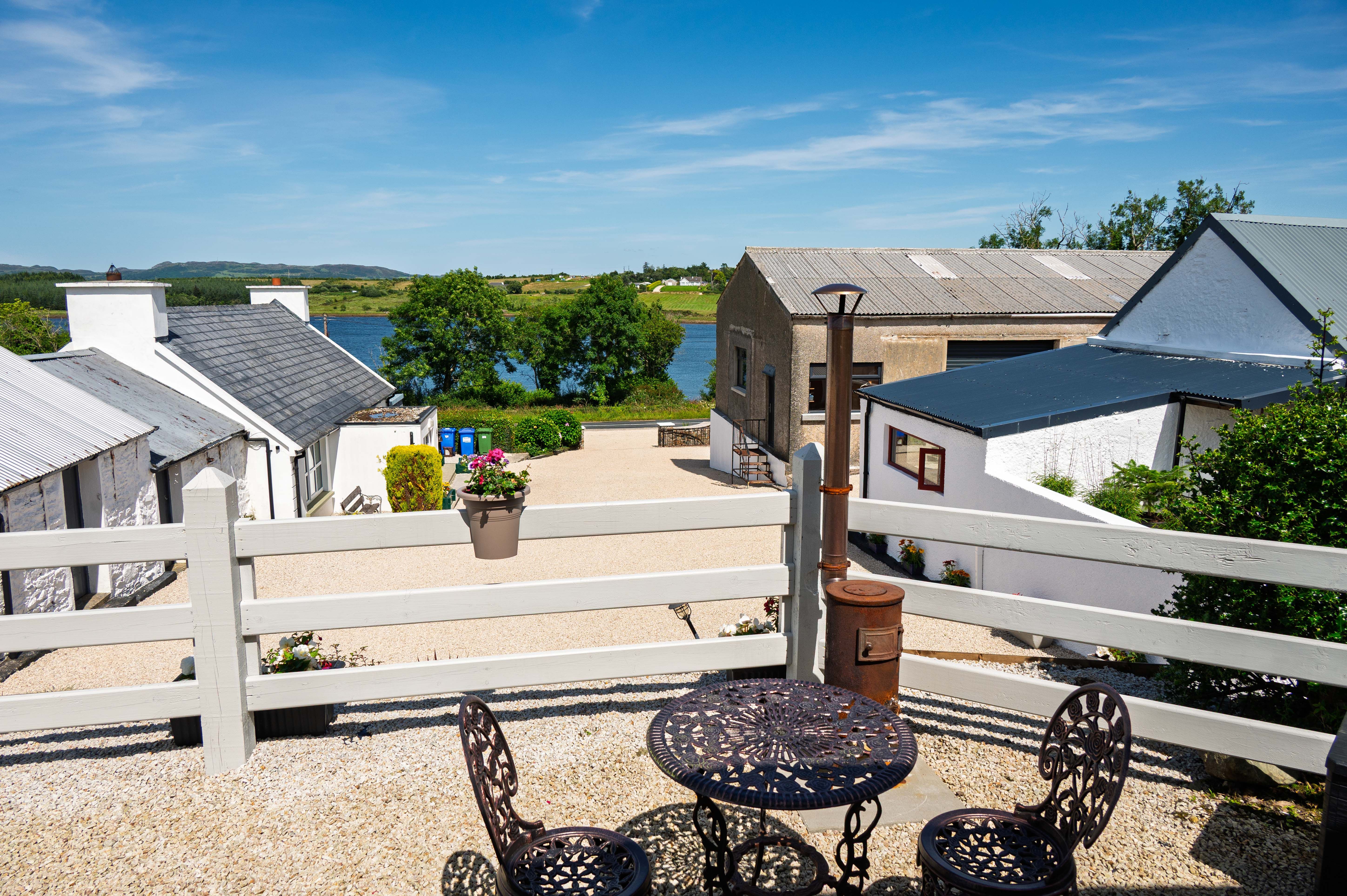 Looking down across Mulroy Bay from the courtyard at Davey John’s Forge on a clear day.